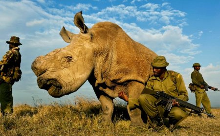 RINOCERONTES BRANCOS-DO-NORTE EM VIA DE EXTINÇÃO PROTEGIDOS 24 HORAS POR DIA