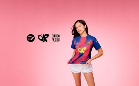 OLIVIA RODRIGO ESTAMPA CAMISOLA DO BARCELONA NO EL CLÁSICO EM PARCERIA COM O SPOTIFY